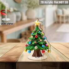2D Flat, 1pc Rotating Acrylic Christmas Tree Decoration With Color-Changing Ball Ornament And Gold Star _Outdoor Rotating Top, Suitable For Tabletop, Entrance, Coffee Table, Gold Top Green Tree - A - View 5