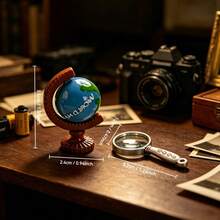 2pcs 1:12 Scale Miniature Rotating Globe & Magnifying Glass Model Set, Dollhouse Decor Accessories, Mini Scene Photography Props, Miniature Vintage Desk Ornament, Mini Gift Recommendation - A - View 2