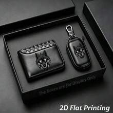 2 Pieces Set Of Premium Men's Blue Eyed Wolf Head Wallet, Equipped With A Car Key Bag. The Ideal Gift For Christmas, Birthdays, Or Father's Day - Multicolor - View 15