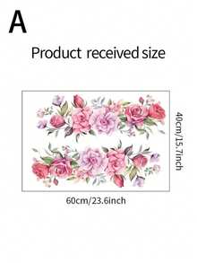 1pc Pink Flowers And Green Leaves Wall Sticker, Vinyl Decal For Home Decorations, Refresh Your Home, Festival Decoration Stickers Gifts Birthday Graduation - Multicolor - View 11
