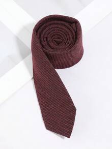 1Pc Men Burgundy Black Micro Dot Textured Classic Business Casual Necktie For Office Daily Semi-Formal - Multicolor - View 7