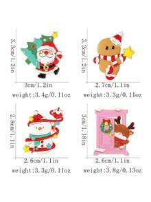 Christmas Enamel Brooch Pins Set, Cute Santa Claus And Reindeer Door Lapel Pin, Gold Tone Cartoon Xmas Badge For Jacket Backpack Holiday Gift - Multicolor - View 2