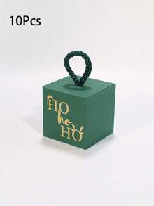 10Pcs Christmas Cube Gift Boxes With Rope Loop Handle, Red Green White And Kraft Paper Favor Boxes, Mini Holiday Gift Packaging For Cookies, Candy, Small Gifts, Christmas Tree Decorations, Party Favors, Easy To Assemble - Multicolor - View 15