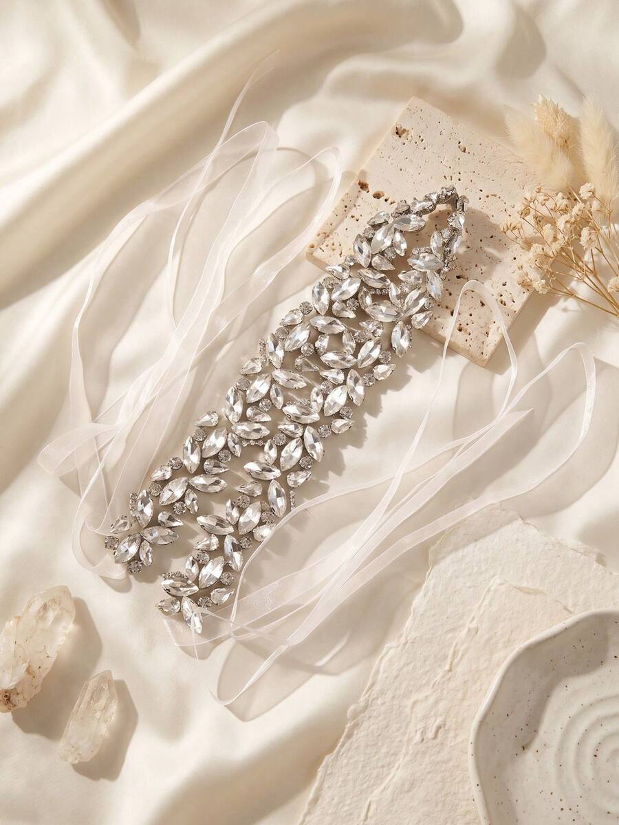 1pc Elegant Rhinestone Bridal Belt Crystal Wedding Dress Sash Sparkly Prom Party Gown Waist Accessory Ribbon Belt For Women