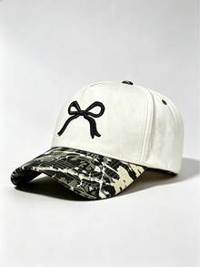 1pc Unisex Color‑Block Curved Brim Baseball Cap, Black Bow Embroidery, Adjustable Strap, For Daily, Street, Outdoor, Travel Wear - Multi-color - View 7