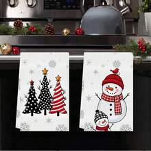 2pcs/Set Dish Towels, Winter Kitchen Towels, Seasonal Microfiber Dish Cloths With Classic Polka Dot Christmas Tree And Large/Small Snowman Designs, Seasonal Gift Home Decor, 40 X 60 Cm Kitchen Towels - Multicolor - View 7
