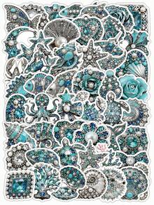 54 Pcs Printed Ocean Jewel Stickers Pack, Sea Creature Rhinestone Gems Pattern Vinyl Waterproof Decals, Seashell Starfish Mermaid Turtle Stickers For Journal Water Bottle Phone Case Laptop, Coastal Beach Decor Sticker Pack For Teens Girls Women - Ocean Jewelry - View 1