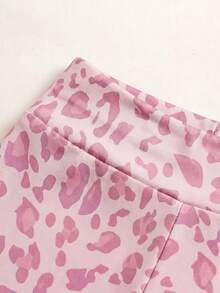 Young Girl Leopard Print Zip-Up Stand Collar Cardigan Long Sleeve And Long Pants - Pink - View 5