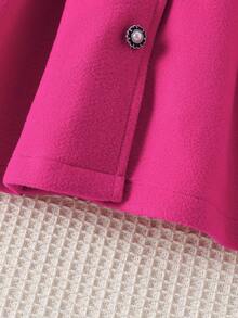 Young Girls Rose Red Overcoat, New Autumn/Winter Versatile Fashion Single-Breasted Pearl Button Open Front Lapel Raglan Sleeve Long Sleeve Knee-Length Outerwear - Hot Pink - View 6