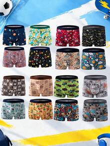 6pcs Big Boys Square Leg Briefs, Random Print Cartoon Sports Style, Breathable And Comfortable, Suitable For Students Daily Home Wear, Snug Fit Without Tightness, Multiple Colors Available - Multicolor - View 4