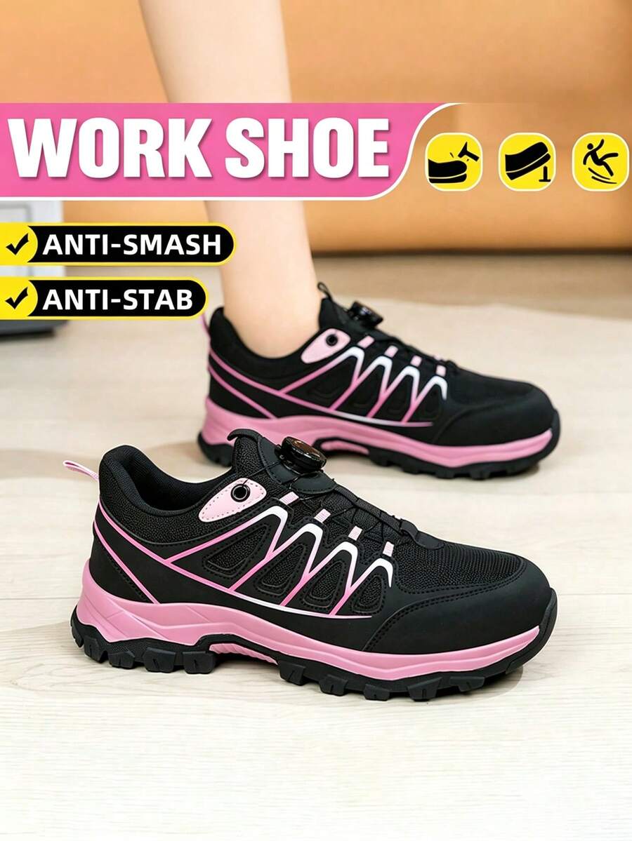 Steel Toe Work Shoes,Women's Outdoor Sneaker,Anti-Smash&Puncture-Proof,Rotating Quick-Lace Button,Comfort Sole,Protective Shoes For Factory, Workshop