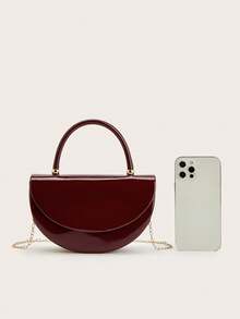 REMANLAND Elegant Women's Handbag With Chain Design, Mirror PU Leather, Perfect For Party Or Evening Occasions. An Ideal Birthday Gift For Girlfriend And A Great Choice For Parties Or Weddings. - Burgundy - View 7