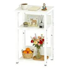 Mesa Auxiliar de 3 Niveles con Estantes de Almacenamiento, Mesa de Noche Multifuncional para Recámara, Sala, Sofá y Hogar - Blanco - Ver 1