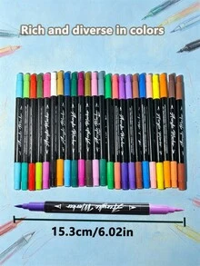 Spidol Akrilik Lembut Dua Ujung Dua Warna, Set 24/48/72/96/120 Warna, Aliran Tinta Halus, Warna Stabil dan Cerah, Cocok untuk Siswa Sekolah Dasar, Anak-anak, Mahasiswa Seni, Melukis, Membuat Sketsa, Kreasi DIY, Menggambar, Grafiti, Kejutan Liburan - MultiWarna - View 4