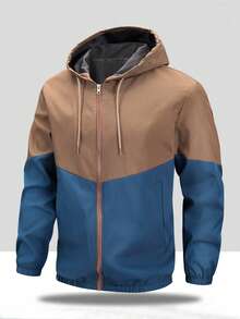 1pc Men's Colorblock Lightweight Hooded Jacket, Contrast Color Patchwork, Loose Fit Fashion Commute Versatile Casual Outerwear - Brown - View 6
