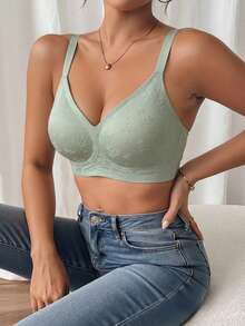 Bra Tanpa Jahitan Bordir untuk Wanita Berpayudara Besar; Tanpa Kawat, Push-Up, Desain Anti-Kendur yang Meminimalkan Profil Payudara; Ringan, Gaya Ukuran Plus. - Mint Blue - View 3
