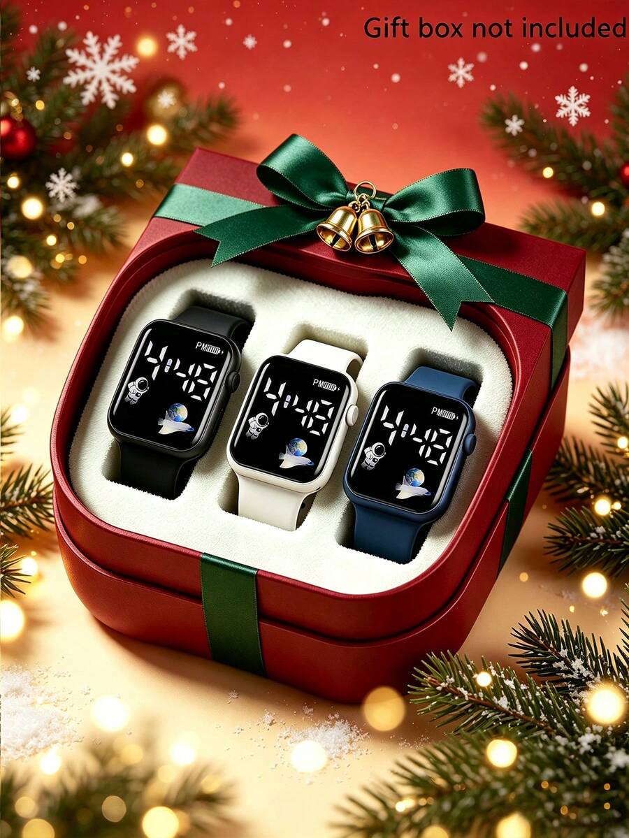 3Pcs Boys & Girls Electronic Watch Set, Casual Style, Soft Silicone Strap, LED Backlight Display, Perfect For Daily Timekeeping, Convenient And Comfortable, Suitable As Holiday Gift For Classmates, Friends, Family (Gift Box Not Included) - Multicolor - View 1