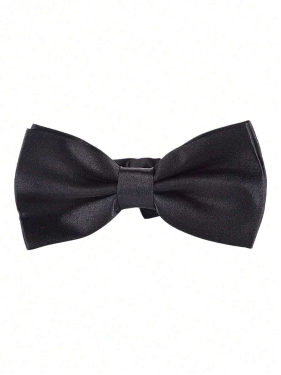 1pc Men's Solid Color Double Layer Bowknot, Polyester Wedding Groom Groomsman Host Server Bowtie