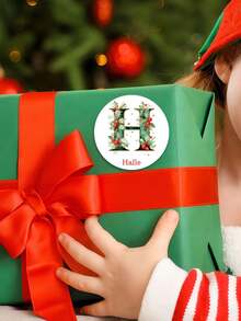 Custom Christmas Monogram Letter Stickers, Personalized Name Round Gift Labels, Holly Berry Alphabet Holiday Sticker Tags, Custom Gift Wrapping Decor, Gift For Family Friends - Multicolor - View 7