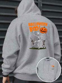 Sudadera con capucha estampada para hombre, con motivos de calaveras y calabazas para Halloween, con estampado a doble cara, una prenda divertida y festiva para crear un estilo original. - A - Ver 8