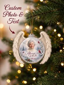 1pc Custom Photo And Text Angel Wings Memorial Christmas Ornament, Personalized Remembrance Keepsake For Lost Loved One, Xmas Tree Decoration Sympathy Gift - Multicolor - View 1