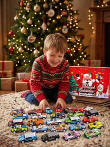 Christmas Advent Calendar 24 Days Countdown Blind Box With Mini Race Cars, Push And Pop Surprise Toy Cars For Boys Kids, Diecast Racing Vehicles Christmas Stocking Stuffers Party Favors Holiday Gift - Multicolor - View 2