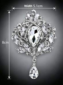 1pc Palace Style Heavy Rhinestone Water Drop Pendant Brooch, Vintage Luxurious Hollow Design Suit Coat Pin, Banquet Wedding Dress Accessory High-End Corsage - Silver - View 2