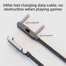 Cáp sạc nhanh PD Type C kèm giá đỡ điện thoại, cáp dữ liệu uốn 90° cho chơi game và xem video, tương thích 17 16 15 và mọi điện thoại Type C, cáp dẹt 240W, cáp có giá đỡ phù hợp cho nhà bếp, phòng tắm, bữa tối, bữa trưa và đọc sách - màu đen - Xem 2