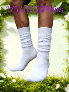 1 /5/10/20 Pairs Men's White Solid Color Thick Ribbed Slouch Socks, Vintage Cargo Style Style, Suitable For Autumn/Winter/Daily Wear/Skateboarding - Multicolor - View 10