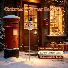 Outdoor Christmas Solar Ground Lights, Santa Claus & Snowman Shaped Lanterns, Garden Yard Pathway Holiday Decor, Christmas Decoration Gifts - Black Hat Snowman Lantern - View 2