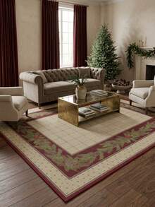 1PC Red Pine Branch & Pine Cone Plaid Area Rug, Faux Cashmere Material Rectangular Christmas Holiday Pattern, Machine Washable Suitable For Living Room Bedroom Daily Home Decor, Aesthetic Home Decoration - Multicolor - View 8
