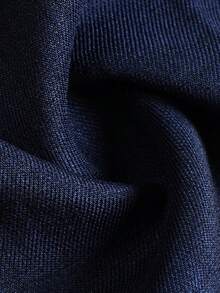 DONICY Navy Blue V-Neck Sleeveless Pleated Mini Dress For Women, With Button Closure Fitted Office Workwear - Royal Blue - View 4