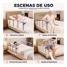 Barandilla de  Plegable para Cama de Adultos 93 x 40 cm, con Doble Refuerzo y Tubos de Acero, Protección Anticaídas y Asistencia para Levantarse, Instalación sin Taladros - Blanco | Liso - Ver 10