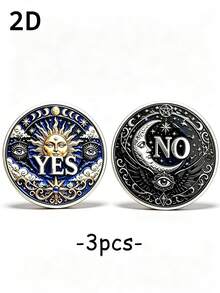 Sun Moon YES NO Decision Coin, Vintage Tarot Decision Token, Sun & Moon Wishing Metal Commemorative Coin. For Divination, Fidgeting, Collection And Decorative Gift Display, Comes With An Acrylic Protective Case - Multicolor - View 8