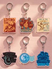 1Pc/6Pcs Greek Mythology Funny Meme & Humorous Quote Theme Acrylic Keychains, Featuring Sisyphus Pushing Stone, Greek Pottery, Zeus Lightning, Siren Mermaid, Postage Stamp & Hydra Slogan Design, Fashionable Bag Charm, Suitable For Mythology Fans Gift, Fun Collection, All Season - Multicolor - View 1