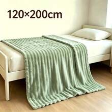 1pc Luxury Double-Sided Faux Rabbit Fur Blanket - Comfortable Striped Flannel, Soft & Warm, Suitable For Nap, Office, Camping, Sofa - Multi-Functional Polyester Bed Cover, Christmas Gift - Light Green - View 10