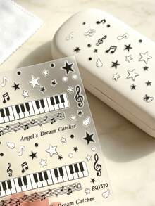 1 Set, Sticker, Retro Musical Theme, Ins Minimalist Style, Black And White Tone, Piano Key, Music Note, Star And Wing Motif, Surface Decoration, For Personal Item Embellishment, Daily Decorative Use - RQ1370 - View 5