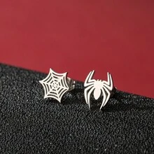 1 Pair Spider Web Earrings Black Stainless Steel Halloween Gothic Ear Jewelry Couple Earrings, For Daily Wear - GED767 - View 13
