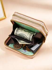 Dompet Kartu Pendek Mengkilap, Dompet Koin Wanita, Sarung Kartu Berkilau Bermotif Bintang, Tas Penyimpanan Koin Multifungsi Premium, Dompet Kartu dengan Resleting Ganda - MultiWarna - View 3