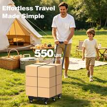 550 Lbs Capacity Hand Cart, 6-Wheel Folding Trolley, Compact And Durable, Suitable For Moving, Shopping, Travel, Stall, With 2 Elastic Ropes For Item Transport - Black - View 11