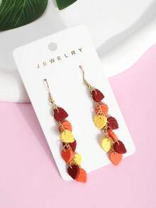 1 Pair Autumn Unique Style Gently Falling Leaf Earrings, Personalized Small Acrylic Leaf Texture Ear Hooks Ear Jewelry (Without Card) - Multicolor - View 3