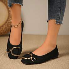 1 Pair Solid Color Fashion Pure Metal Flat Square Toe Women's Shoes For Office, Home, Outdoor, Gym, Party, Wedding, Holiday, Beach, All Seasons - Black - View 3