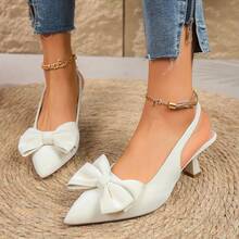 Fashionable Women's Beige Pointed Toe Bow High Heels, Comfortable And Stylish, Suitable For Workplace, Party Or Autumn/Winter Daily Wear - Off White - View 5
