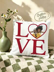 1 Stück roter LOVE-Buchstaben Kissenbezug mit individuellem Bild, Herzrahmen-Porträtdruck Kissenbezug, romantisches Geschenk Stoffkissenbezug, Heimdekoration Sofa Dekokissenbezug, Kissenfüllung nicht enthalten - Verschiedenfarbig - Übersicht 1