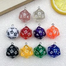 5/10 Pcs 20 Sided Polyhedral Dice Charms, Multi-Color D20 Pendants, Handmade DIY Supplies For Keychain, Backpack & Bag Ornament - Multicolor - View 3