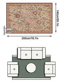 1PC Beige Vintage Floral Vine Area Rug, Faux Cashmere Material Rectangular European Classical Style Artistic Pattern, Machine Washable Suitable For Living Room Bedroom Daily Home Decor, Aesthetic Home Decoration - Multicolor - View 12