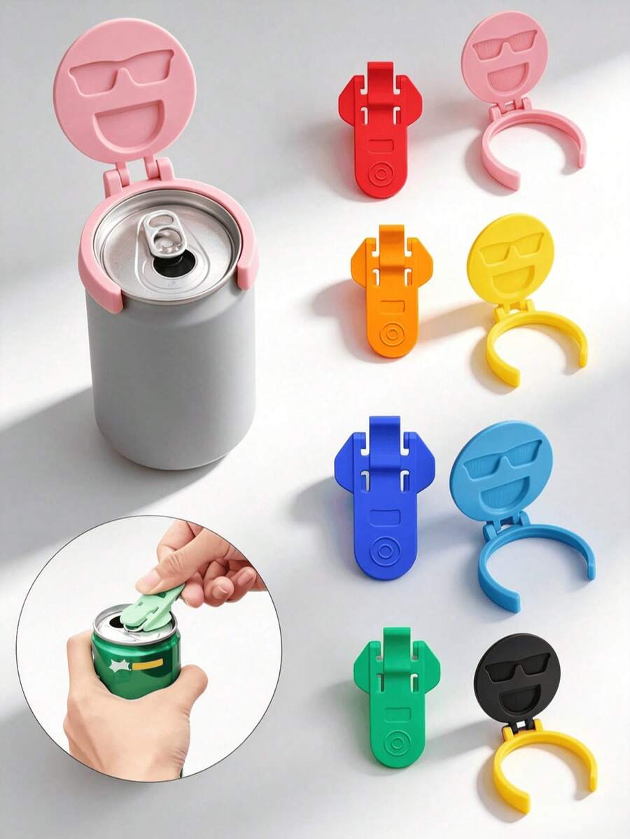 2pcs Portable Can Lid Covers, Dust-Proof Sealing Caps, Suitable For Carbonated Drinks, Beer And Soft Drink Cans, Reusable Flip-Top Hygienic Can Lids, Fun Cartoon Style, Suitable For Home, Cafe, Party, Picnic And Travel - Multicolor - View 1