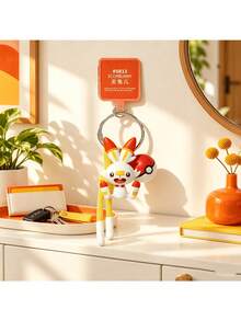 MINISO Pokemon Scorbunny Character Keychain With Pokeball Charm And Yellow Rope Strap For Handbag Backpack Keys, Birthday Christmas Gift - Style 1 - View 3