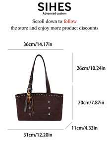 1pc Solid Color Suede Velvet New Women's Bag, Shoulder Bag, Fashion Large Capacity Baguette Bag, Zipper Closure, Dual Handles, Suitable For Commuting, Shopping, Dating, Shopping - Coffee - View 5