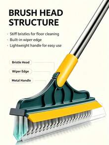 Bathroom Floor Brush (3-In-1 Floor Gap Brush) - Cleaning Tool For Bathroom, Toilet, School And Gym. Combines Floor Squeegee And Magic Broom Functions, Suitable For Home Kitchen, Living Room Tiles, Stone And Wooden Floors. Features Corner Cleaning, Stain Removal And Squeegee Functions; Non-Slip And Durable Design, Equipped With Rotatable And Detachable Brush Head. - A - View 3